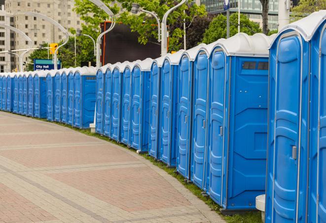 Seasonal porta potty units set up at a Lacey, Washington venue